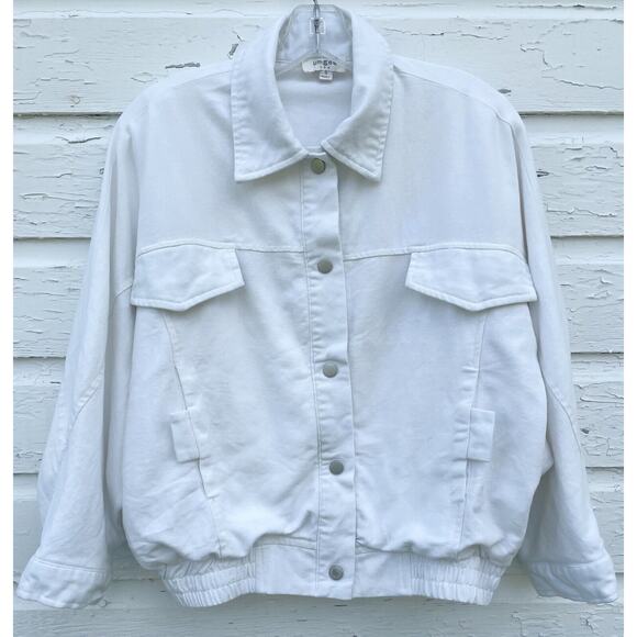 Umgee Jackets & Blazers - UMGEE Jacket Womens S White Linen Lightweight Snap Front Moto Style Short Bomber